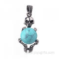 Natural Turquoise Ball Silver Alloy Skull Pendant